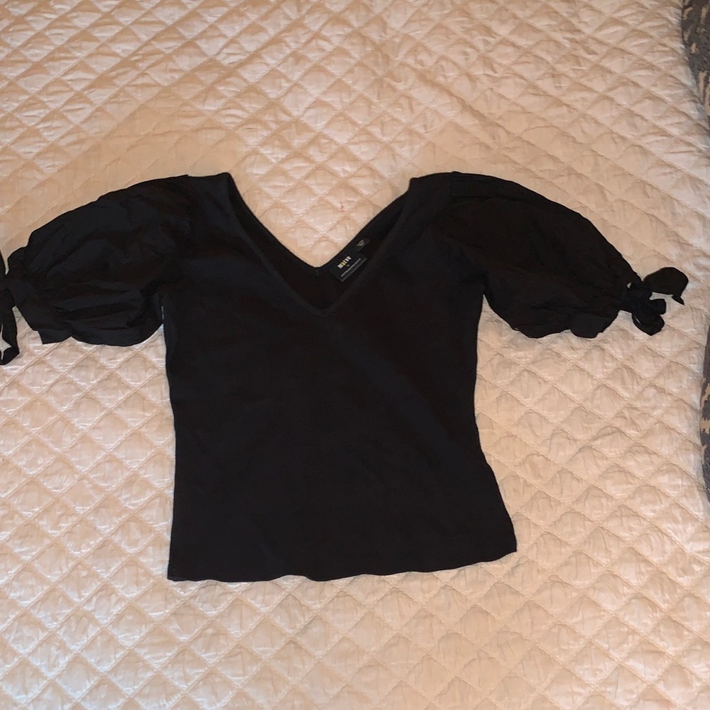 Anthropologie Black Puff Sleeve Blouse
